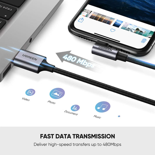 Angled Lightning To USB 2.0 A Male Cable (90° Angle)