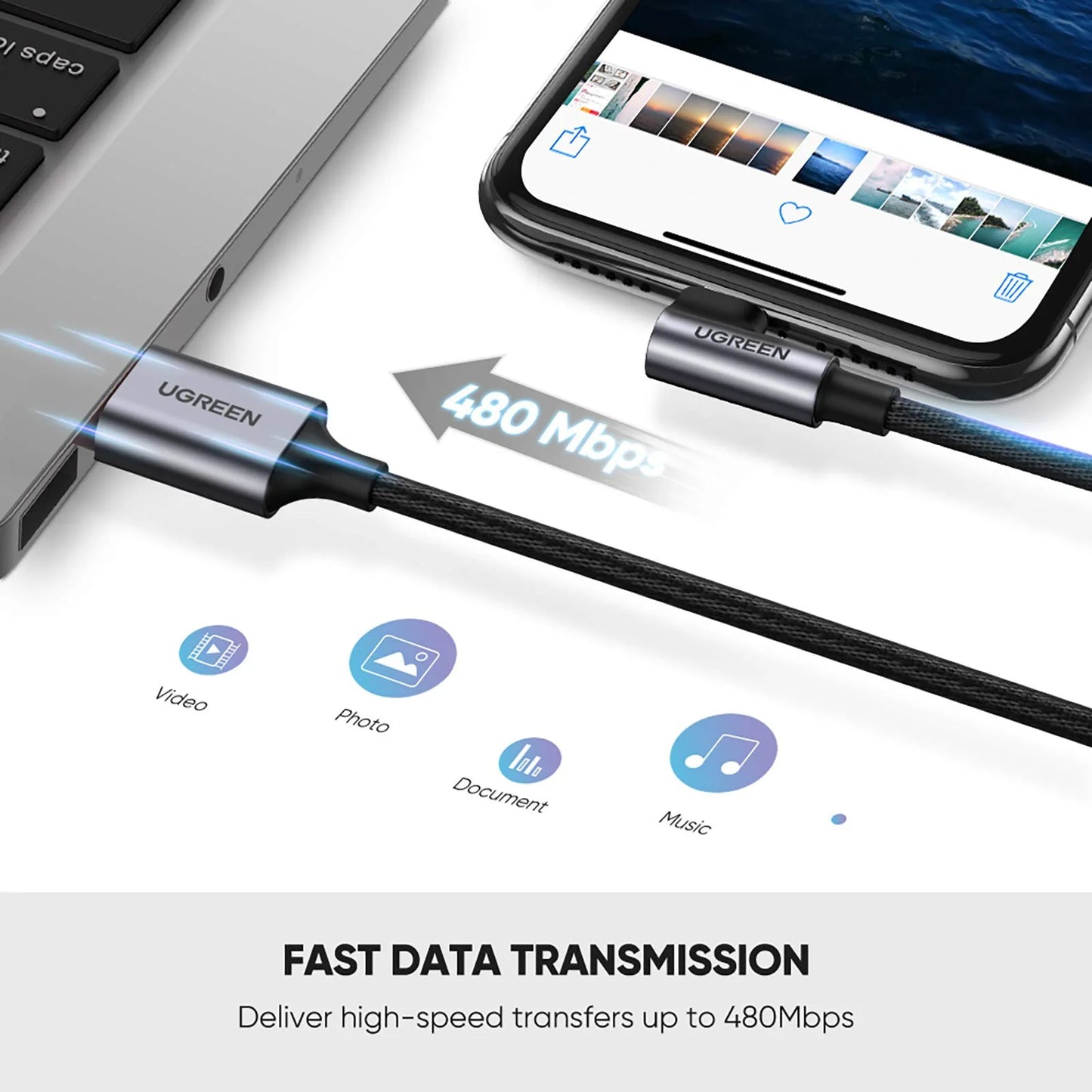 Angled Lightning To USB 2.0 A Male Cable (90° Angle)