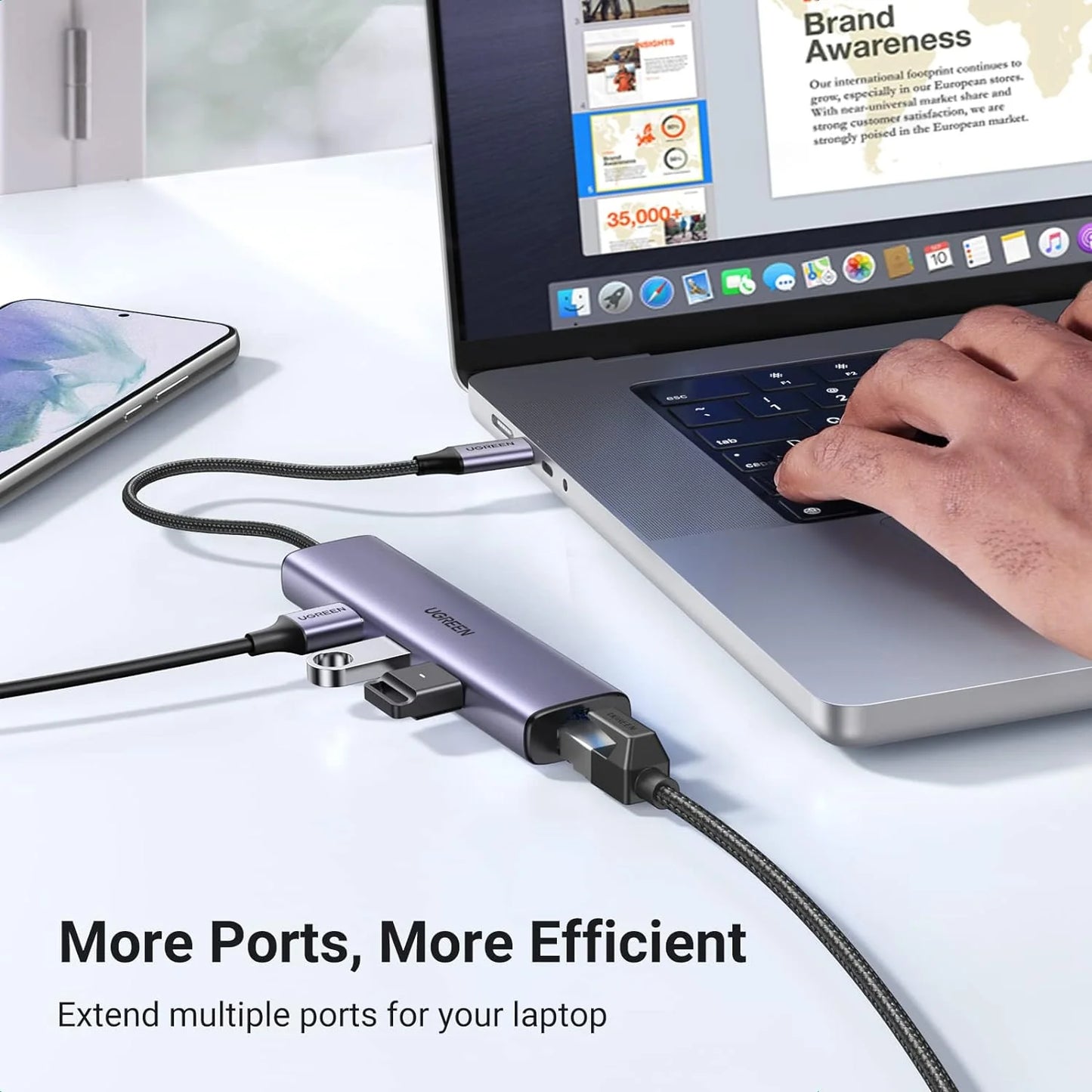USB-C to 3×USB3.0 Hub+RJ45 (1000M) Ethernet Adapter