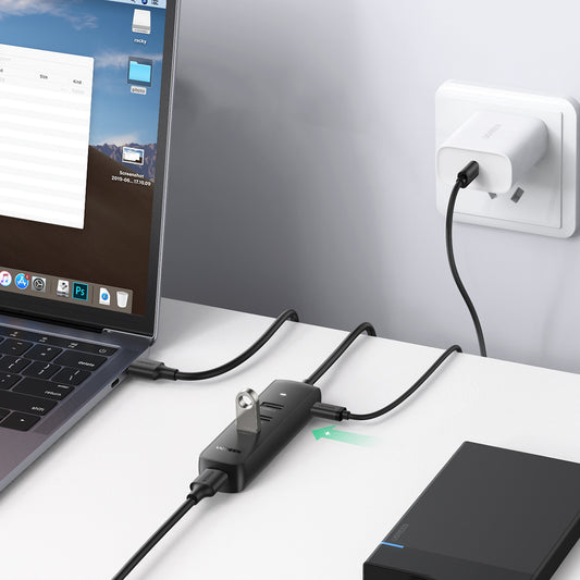 USB 3.0 A 4 Ports HUB with USB-C Power Port 1m (Black)