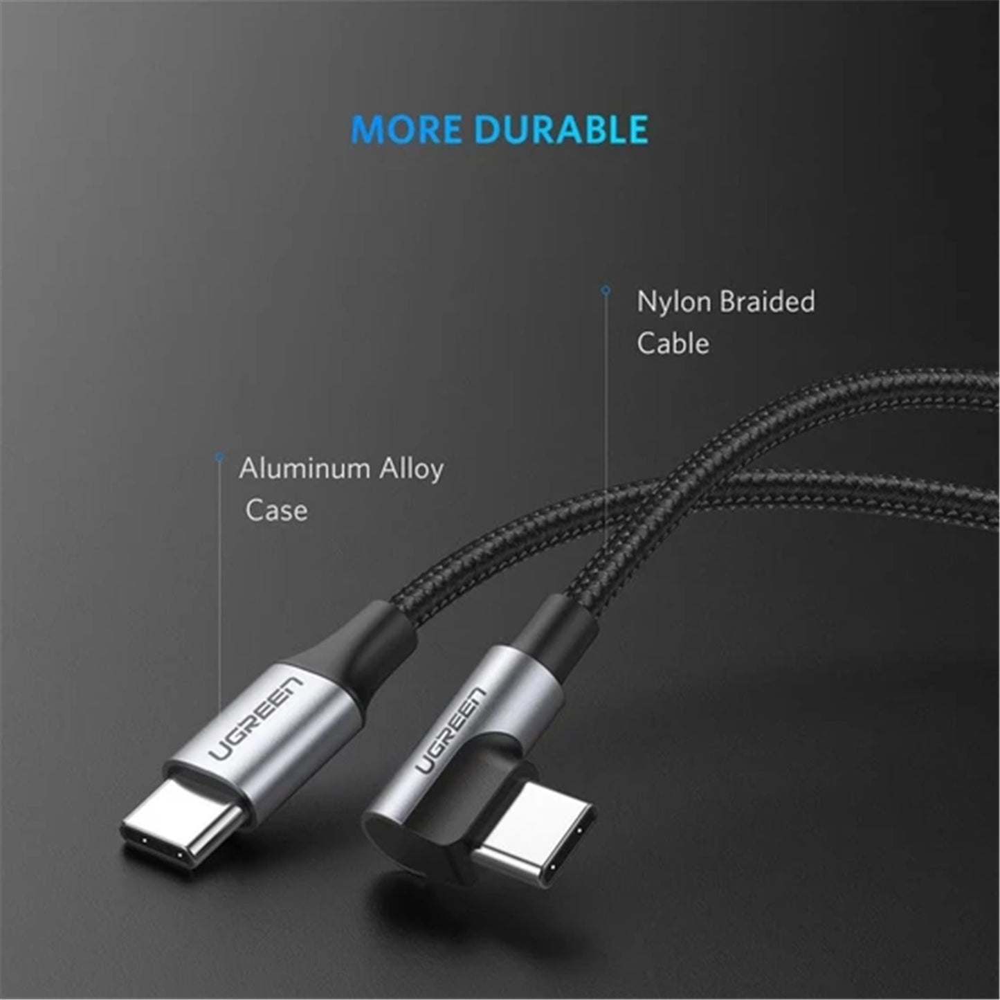 USB-C to Angled USB 2.0 C M/M Round Cable Aluminum Shell Nickel Plating 2m (Gray Black)
