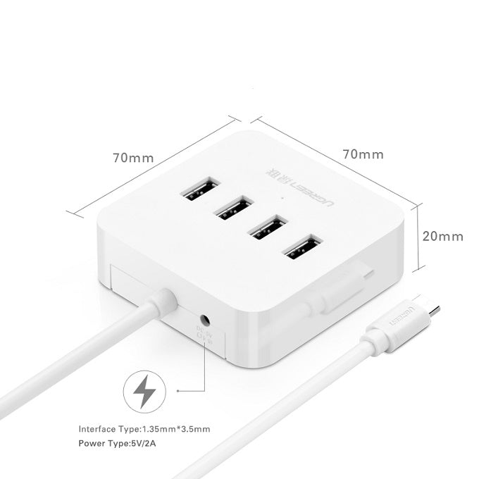 USB Type C to USB 3.0 Hub 0.5m (White)