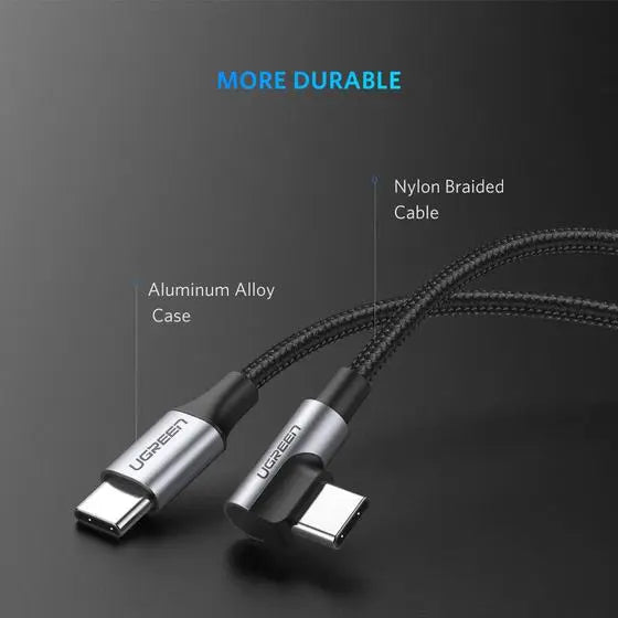 USB-C to USB-C PD Fast Charging 90 Degree Cable 3A Max Gray Black 1m