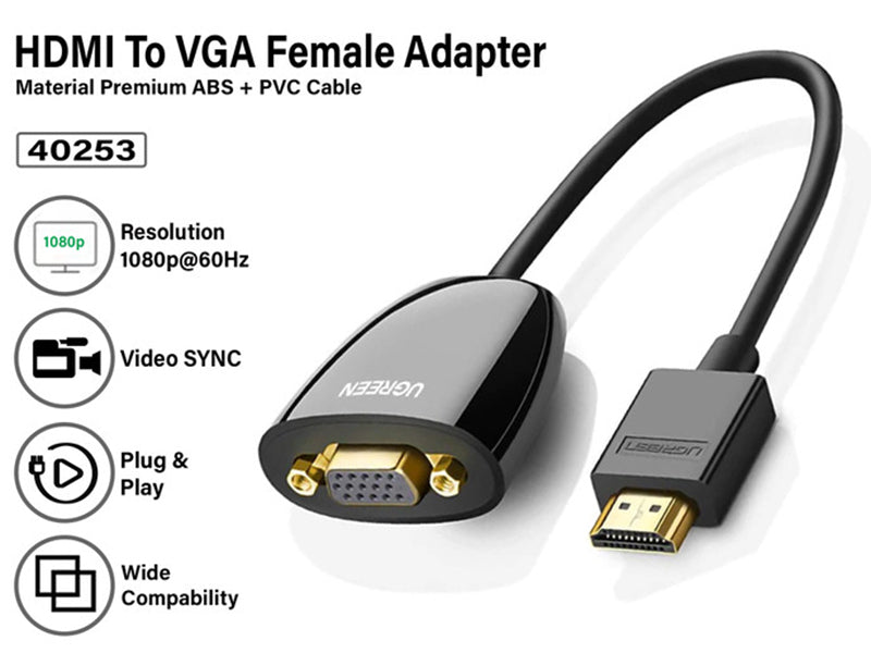 HDMI to VGA converter without Audio Black