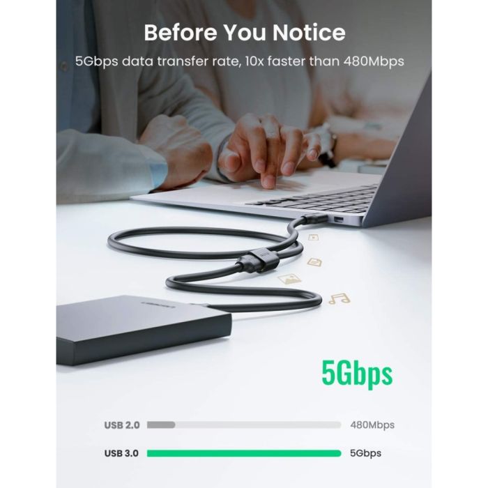 USB3.0 A male to female flat cable 2M Black