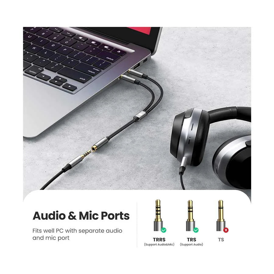 3.5mm Female to 2 Male Headphone with Mic Y Splitter Cable