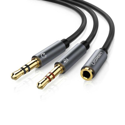 3.5mm Female to 2 Male Headphone with Mic Y Splitter Cable
