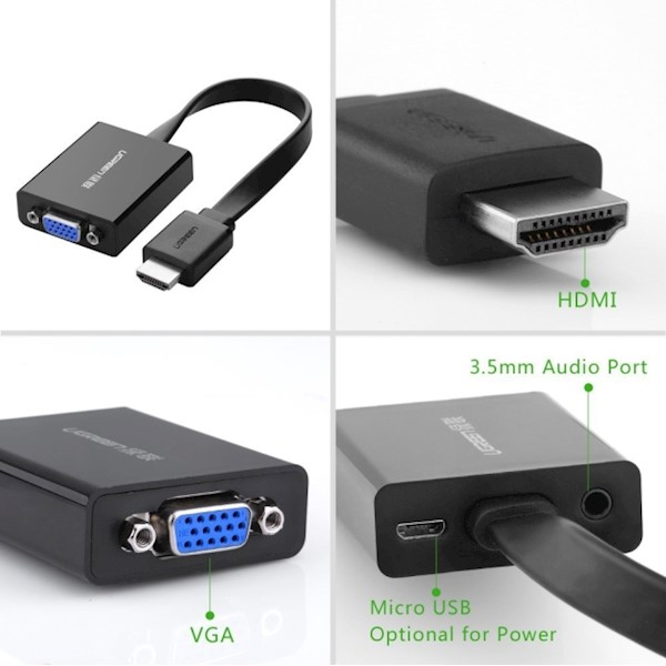 HDMI to VGA + 3.5MM Audio+Mirco USB converter Black