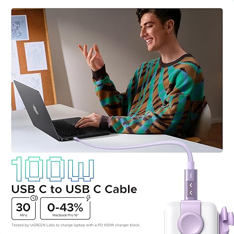 Uno USB-C to USB-C PD 100W Fast Charging Cable Purple 1m