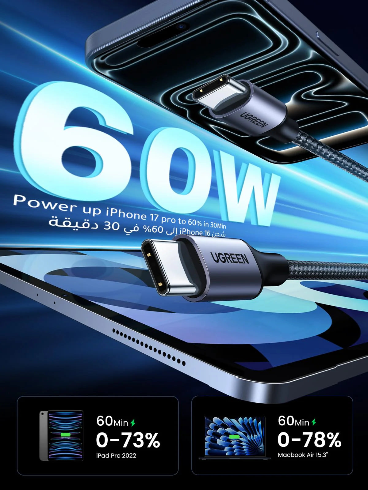 USB 2.0 C M/M Round Cable Nickel Plating Aluminum Shell 1m (Gray