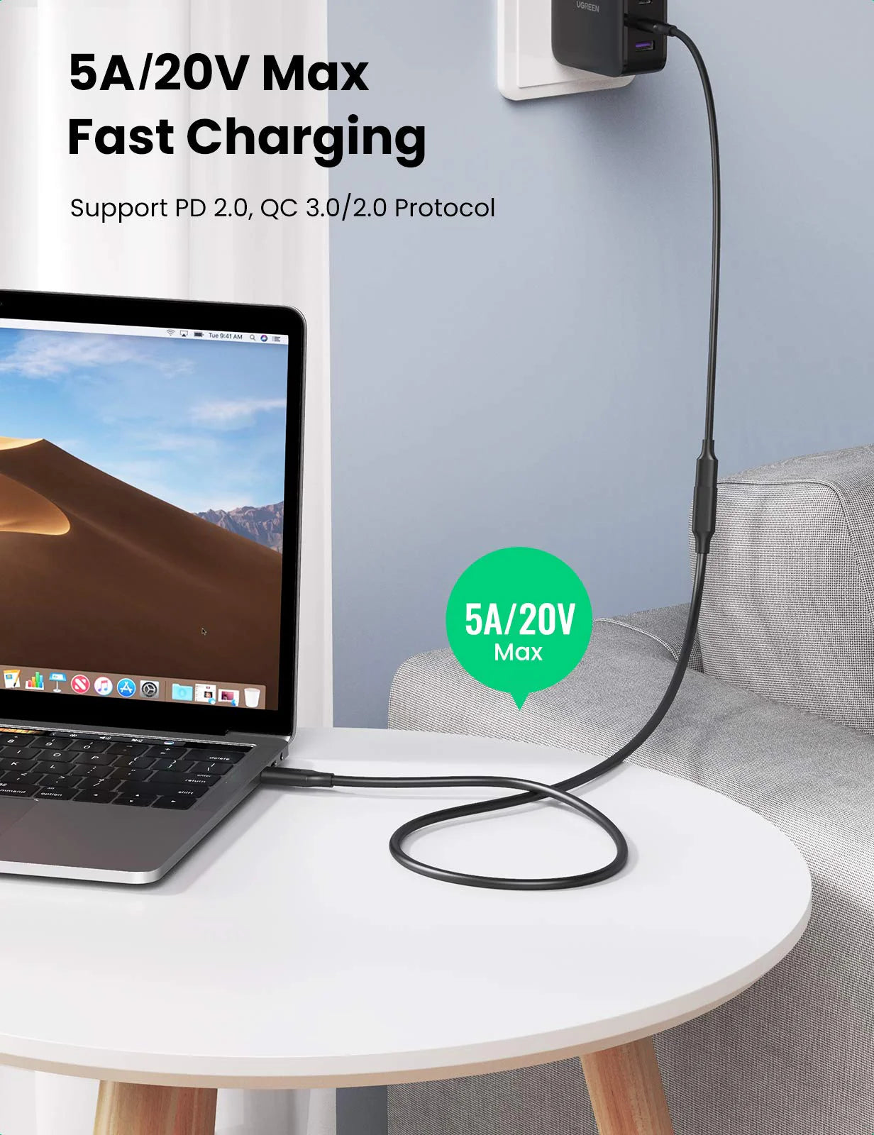 USB-C/M to USB-C/F Gen2 5A Extension Cable 1m (Black)