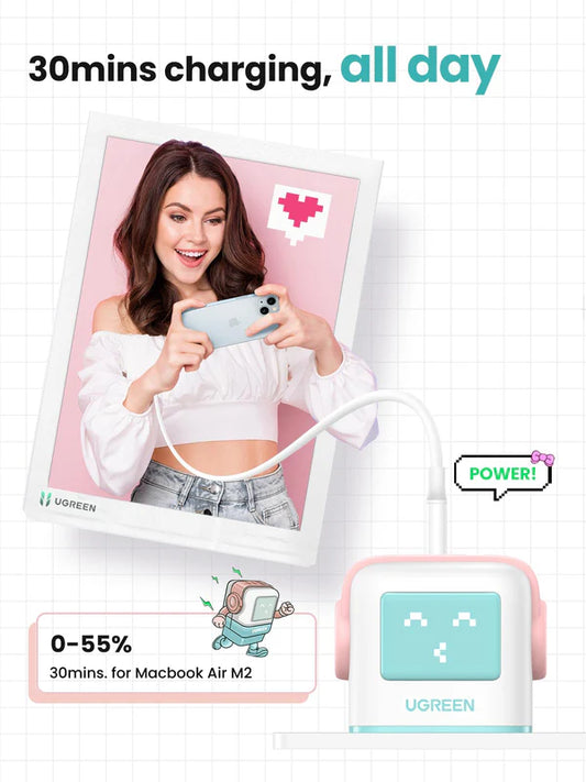 Uno RG 65W 3-Port GaN Fast Charger Pink Blue UK