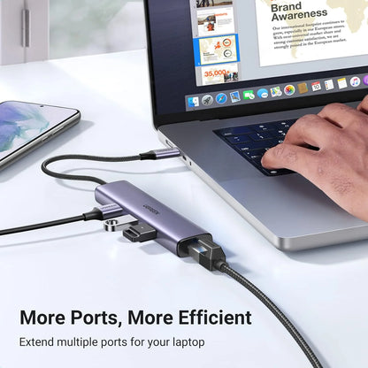 USB-C to 3×USB3.0 Hub+RJ45 (1000M) Ethernet Adapter