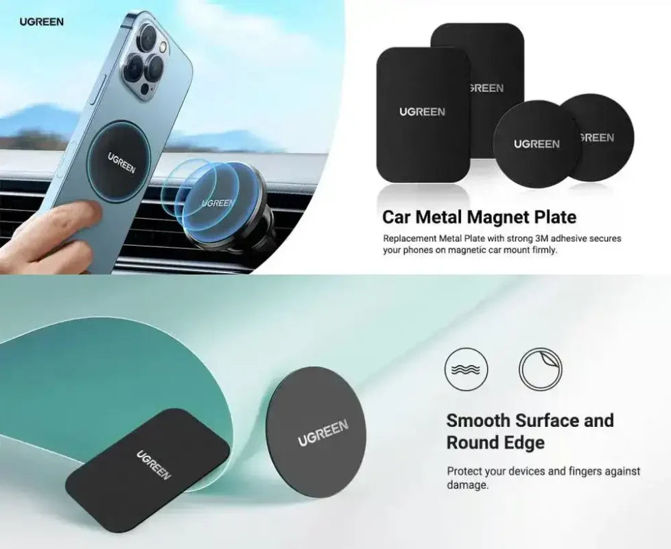 Metal Plate for Magnetic Phone Stand 2 Pack Rectangular + Rounded (Black)