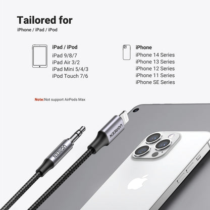 Lightning to 3.5mm Aux Cable Aluminum Shell with Braided 1m (Black)