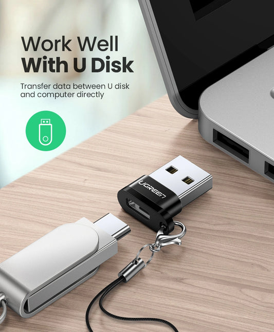 USB A Male to USB-C Female Adapter (Black)