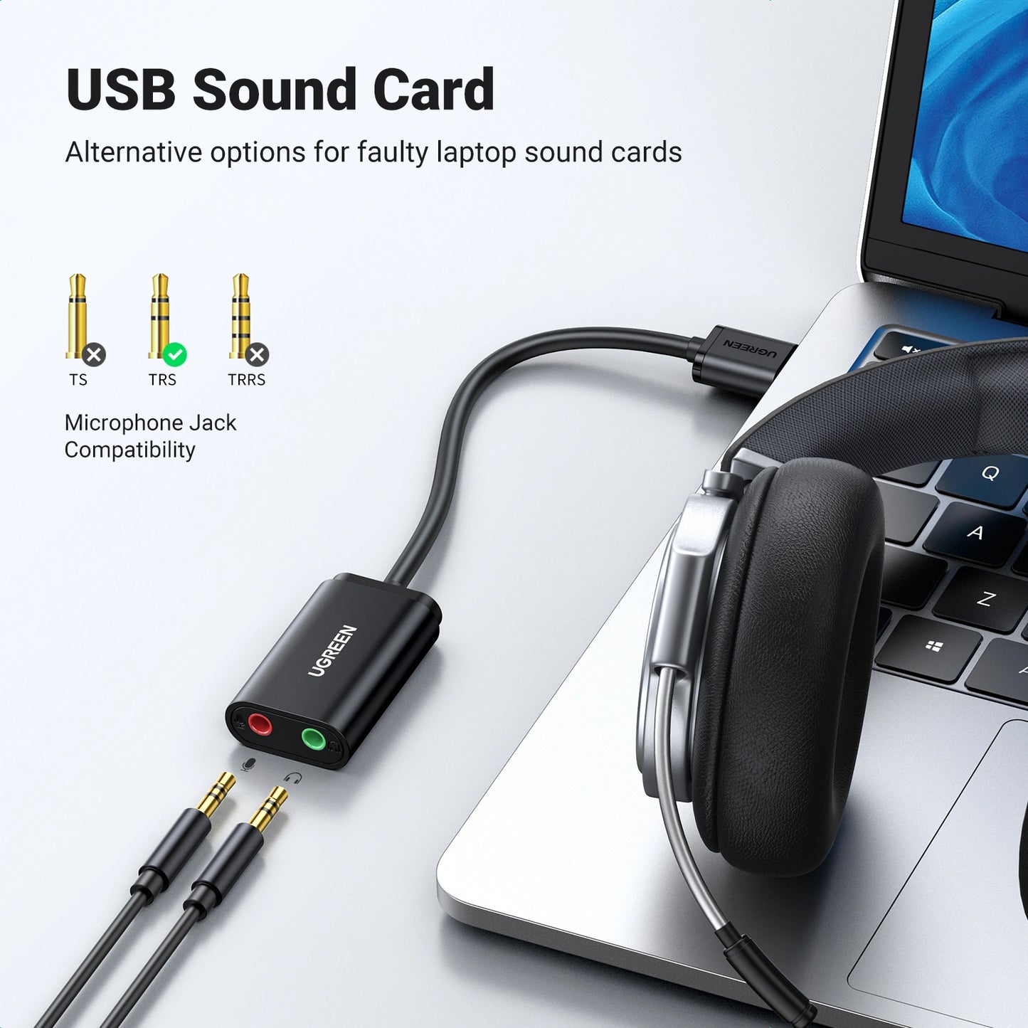 USB 2.0 External 3.5mm Sound Card Adapter 2 M Black