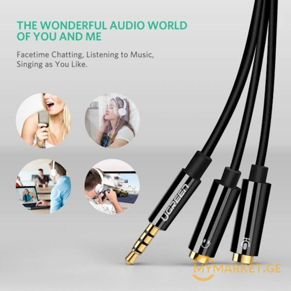 3.5mm male to 2 Female Audio Cable ABS Case (Black)