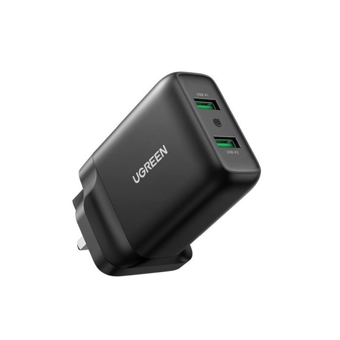 36W 2 Port USB Fast Charger UK (Black)