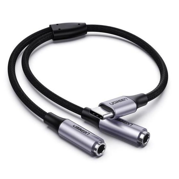 USB Type C Male to 3.5mm 2 Female Audio Cable 25cm (Silver)