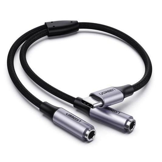 USB Type C Male to 3.5mm 2 Female Audio Cable 25cm (Silver)