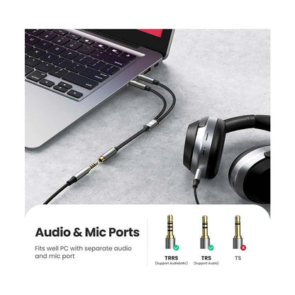 3.5mm Female to 2 Male Headphone with Mic Y Splitter Cable