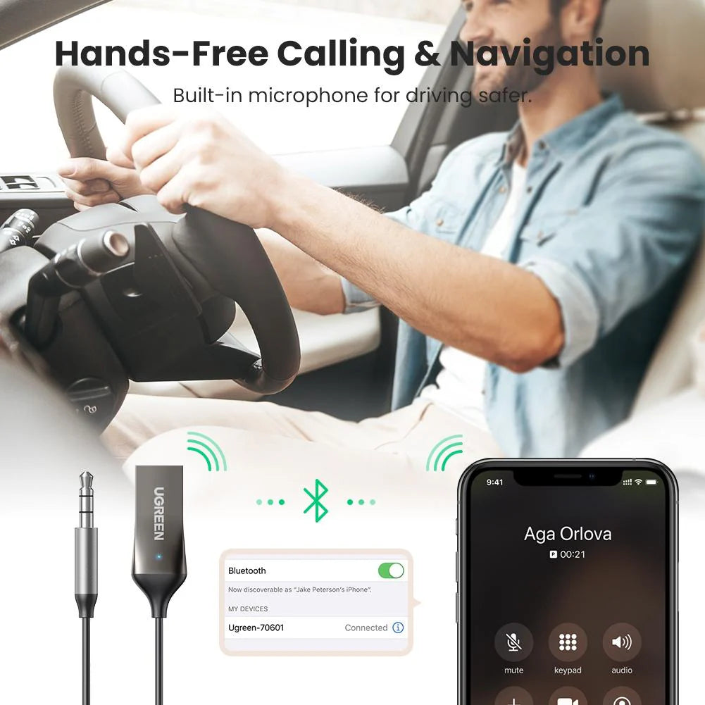 Bluetooth Car Receiver Aux with Mic (Space Gray)